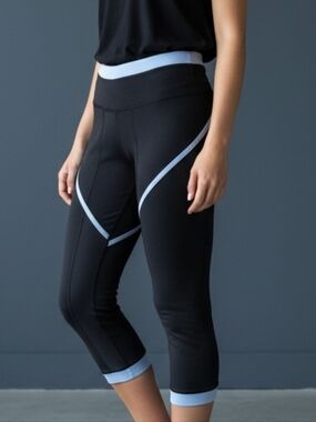 lululemon athletica Black Cropped Leggings with Light Blue Trim